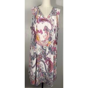 Paisley Floral Boho Flowy Sandra Darren Dress V-Neck Cottage Core Plus Size 20W
